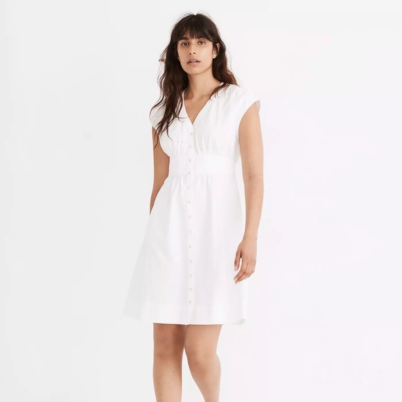 Madewell Denim Cap-sleeve Button-front Dress in Tile White, Sz 2 NWT - Picture 2 of 5